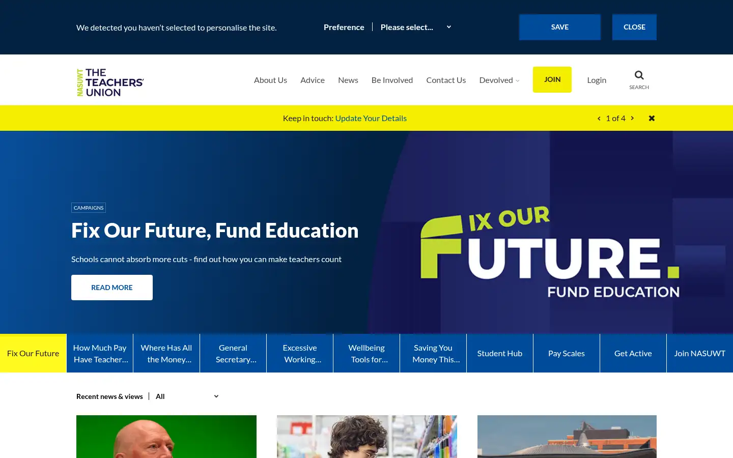 Screenshot of nasuwt.org.uk
