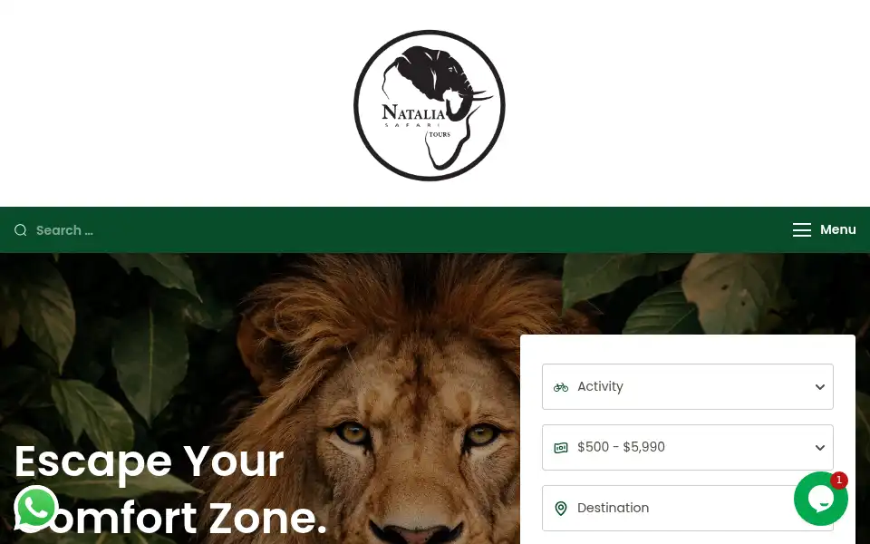 Screenshot of nataliasafaritours.com