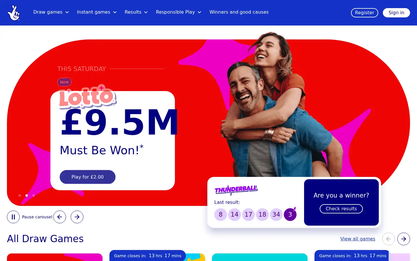 Screenshot of national-lottery.co.uk