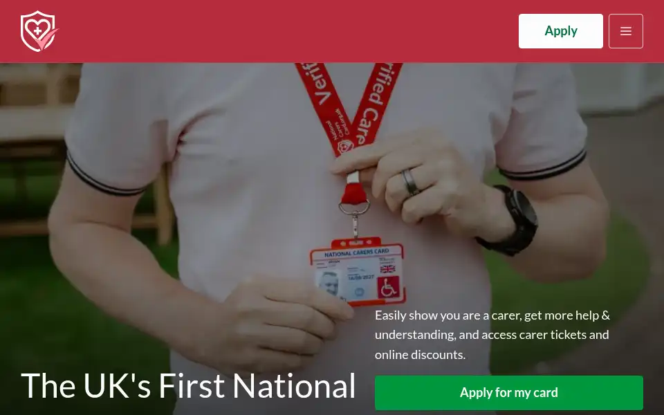 Screenshot of nationalcarerscard.org.uk