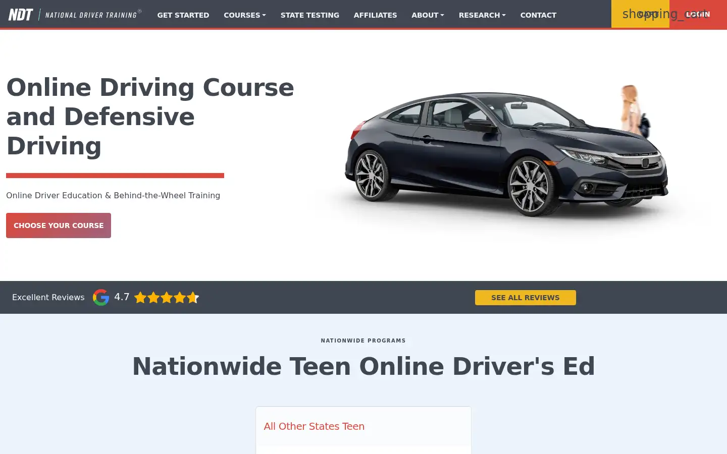 Screenshot of nationaldrivertraining.com