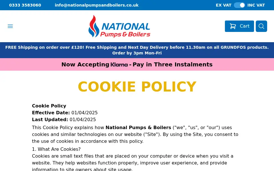 Screenshot of nationalpumpsandboilers.co.uk
