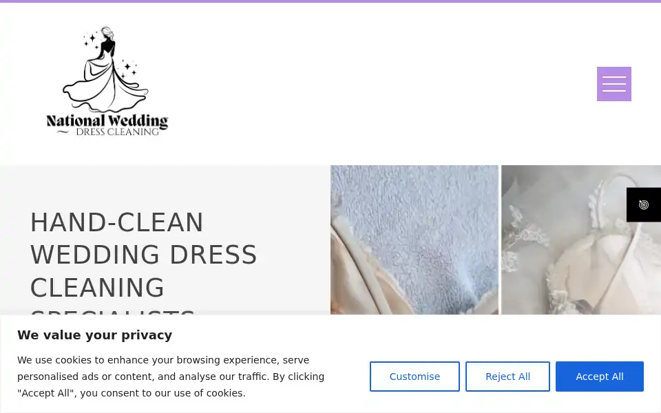 Screenshot of nationalweddingdresscleaning.co.uk