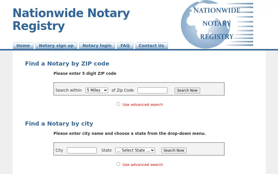 Screenshot of nationwidenotaryregistry.com