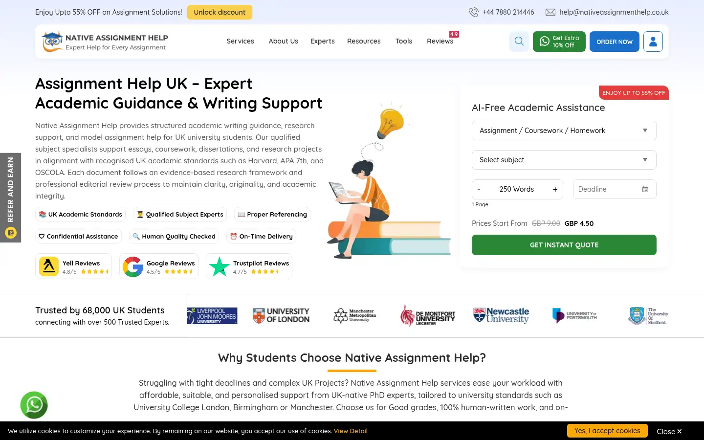 Screenshot of nativeassignmenthelp.co.uk