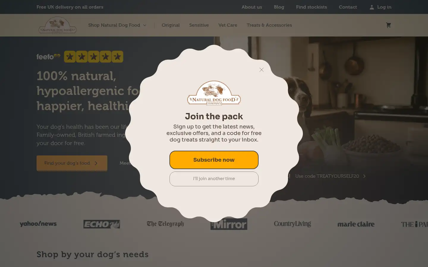 Screenshot of naturaldogfoodcompany.co.uk