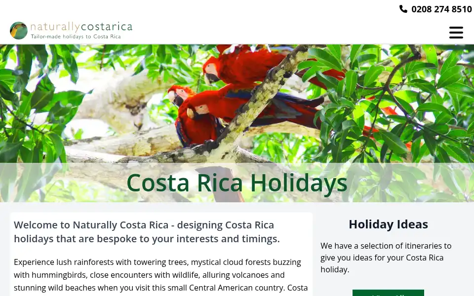 Screenshot of naturallycostarica.co.uk