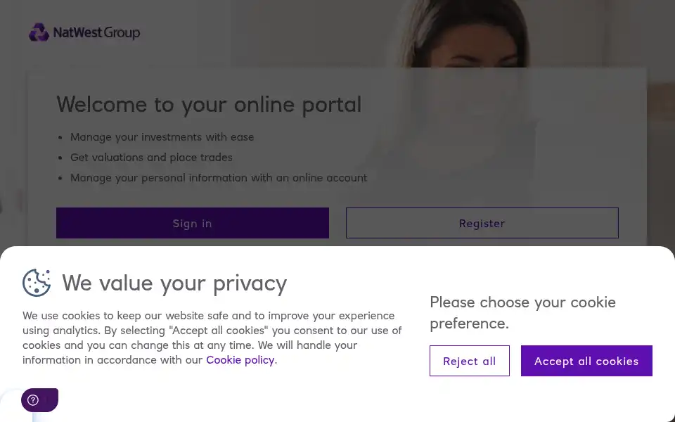 Screenshot of natwestinvestmentsonline.com