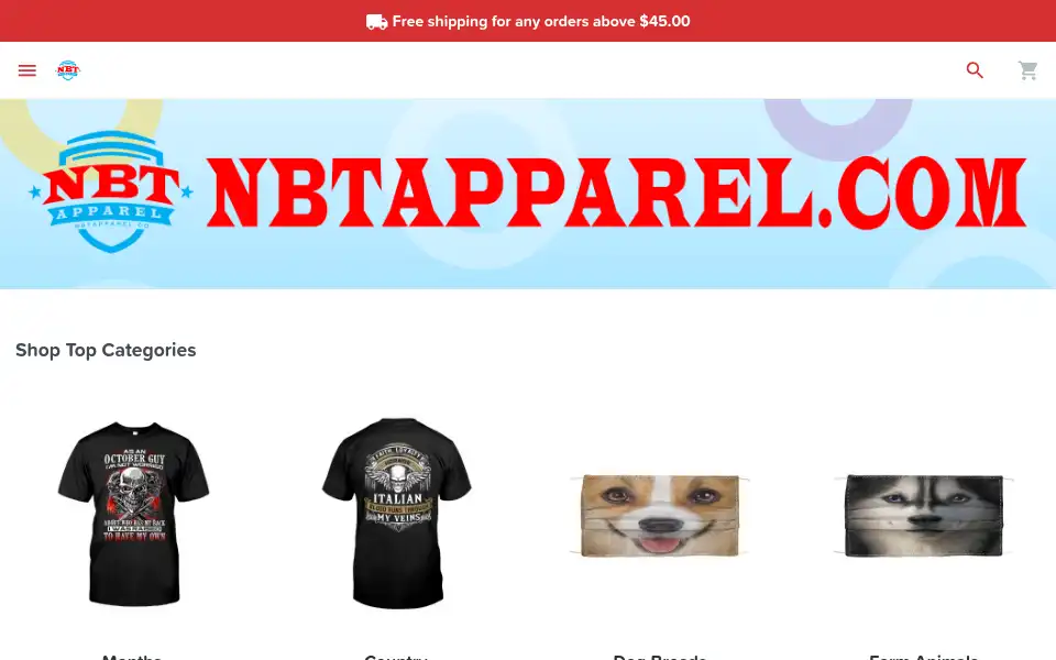 Screenshot of nbtapparel.com