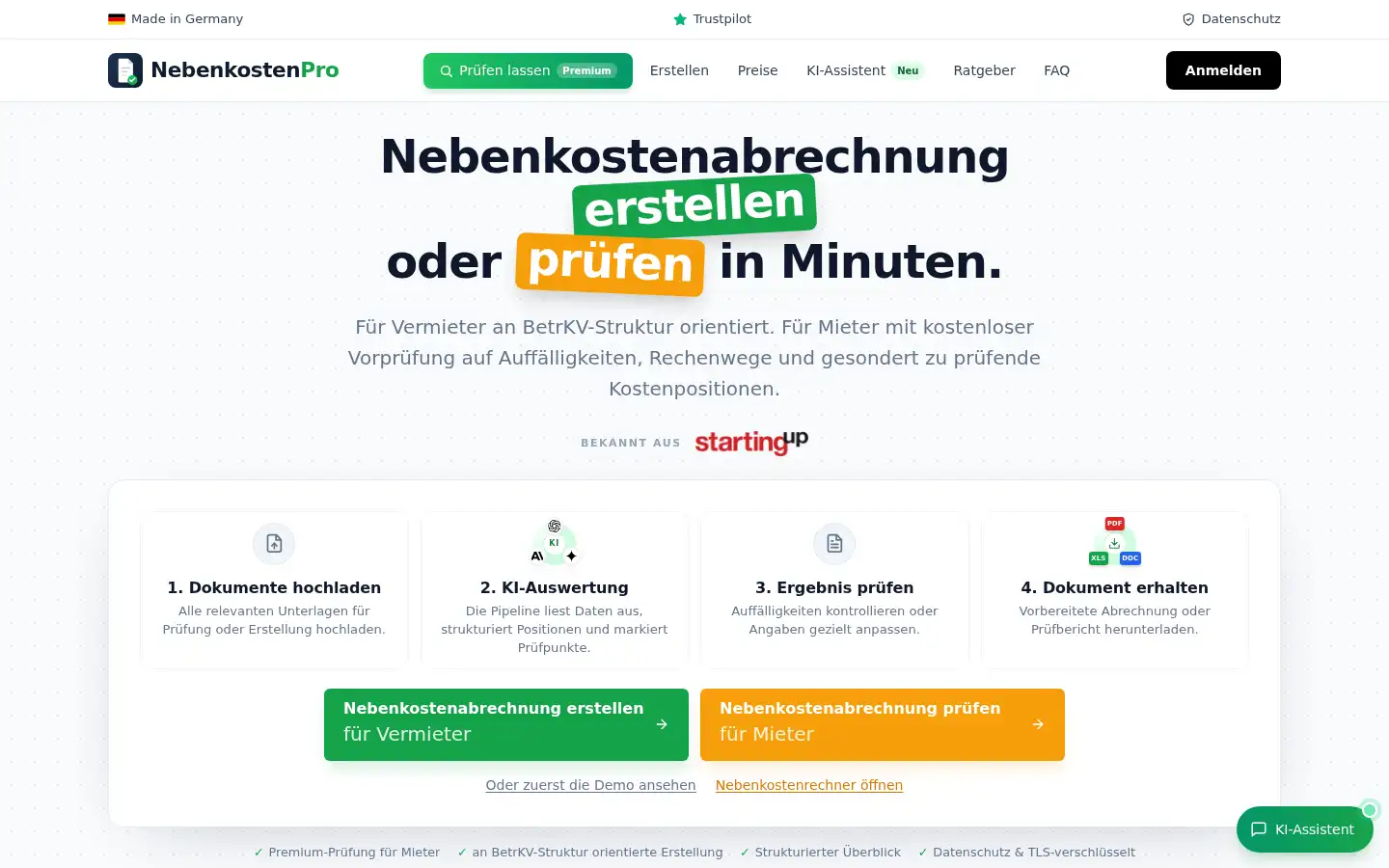 Screenshot of nebenkostenpro.de