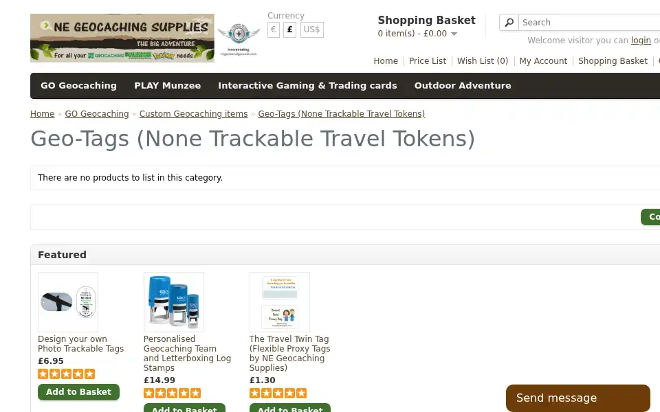Screenshot of negeocachingsupplies.co.uk