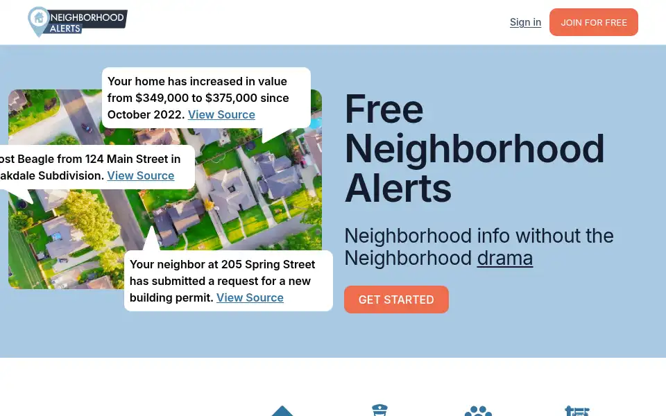 Screenshot of neighborhoodalerts.com