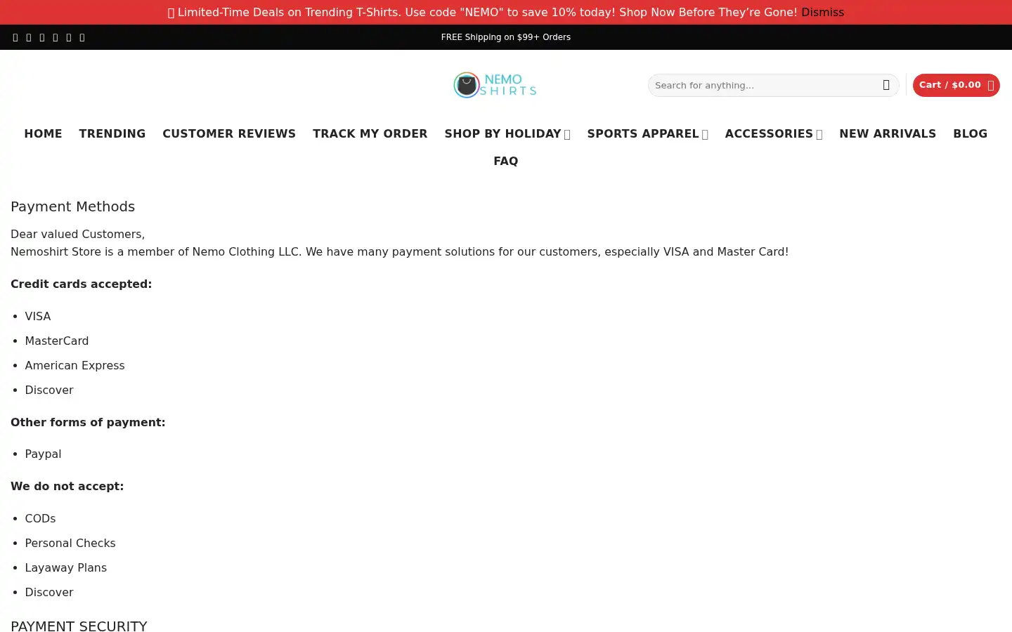 Screenshot of nemoshirt.com