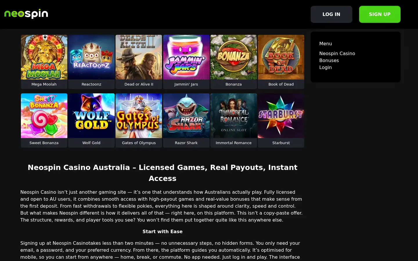 Screenshot of neospingames.com