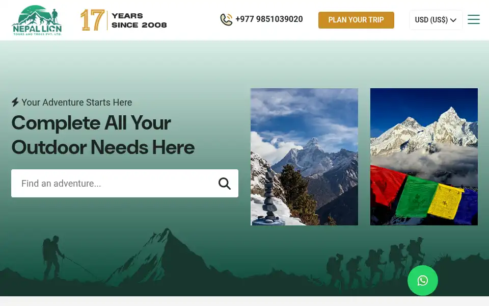 Screenshot of nepalliontrekking.com