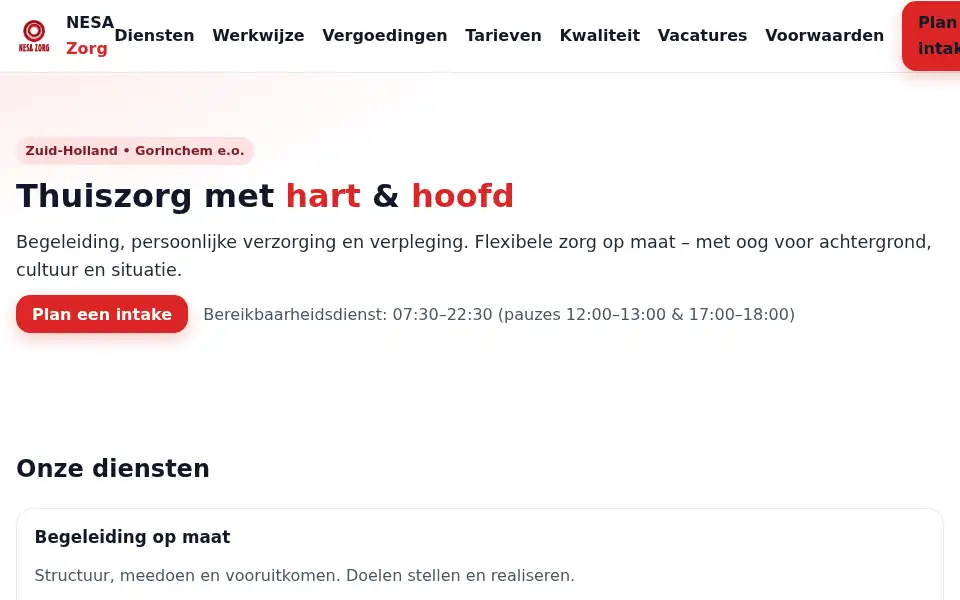 Screenshot of nesazorg.nl