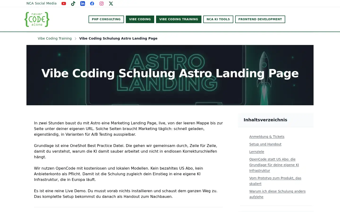 Screenshot of nevercodealone.de