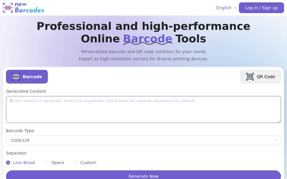 Screenshot of newbarcodes.com