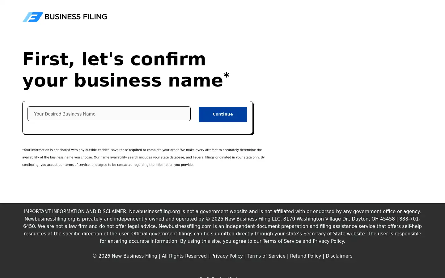 Screenshot of newbusinessfiling.org