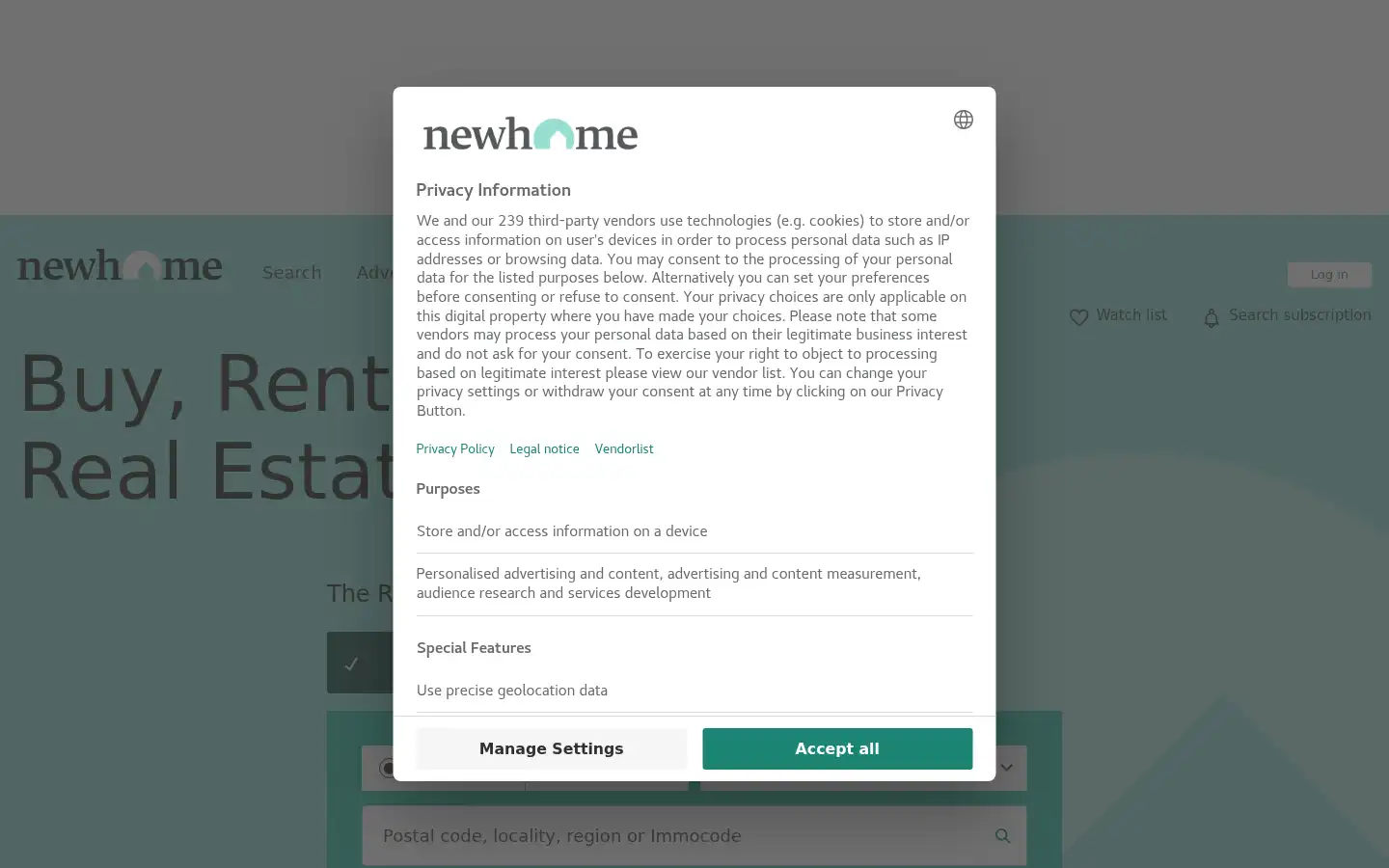 Screenshot of newhome.ch