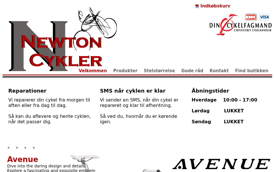 Screenshot of newtoncykler.dk