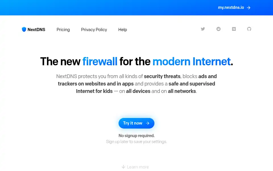 Screenshot of nextdns.io