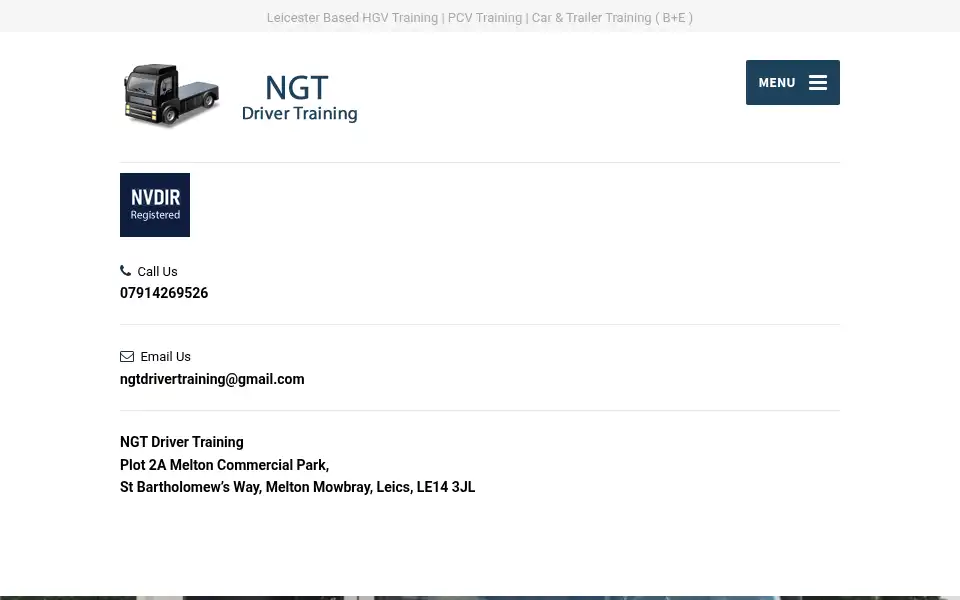 Screenshot of ngtdrivertraining.co.uk