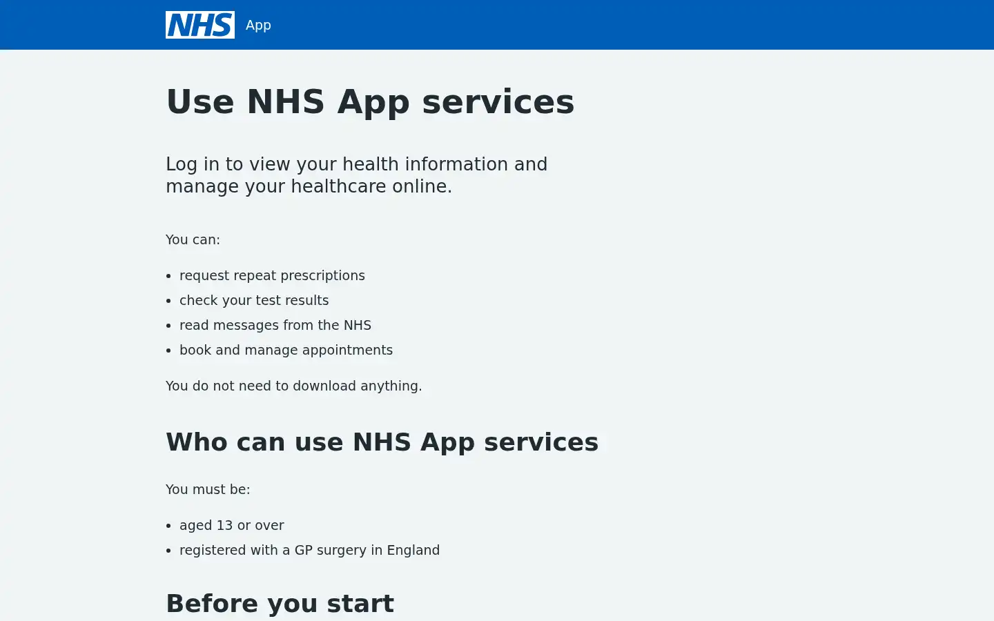 Screenshot of nhsapp.service.nhs.uk