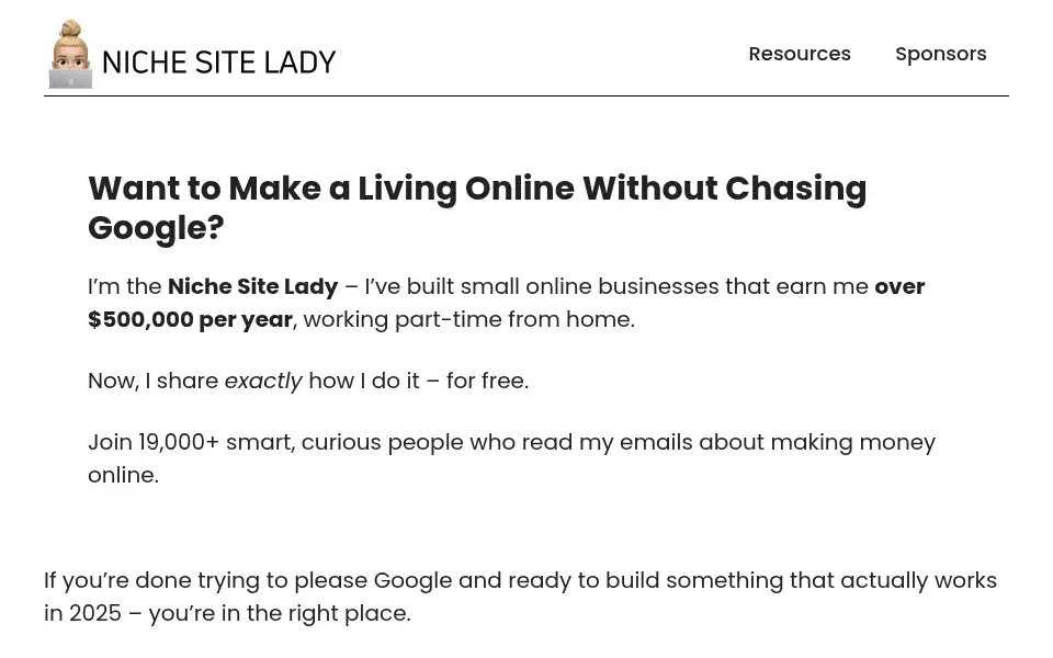 Screenshot of nichesitelady.com