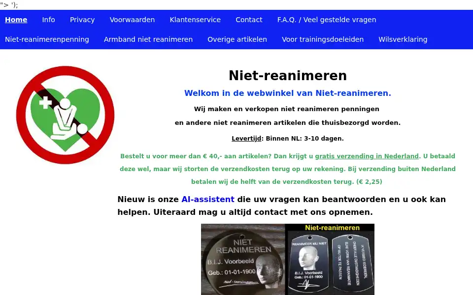 Screenshot of niet-reanimeren.nl
