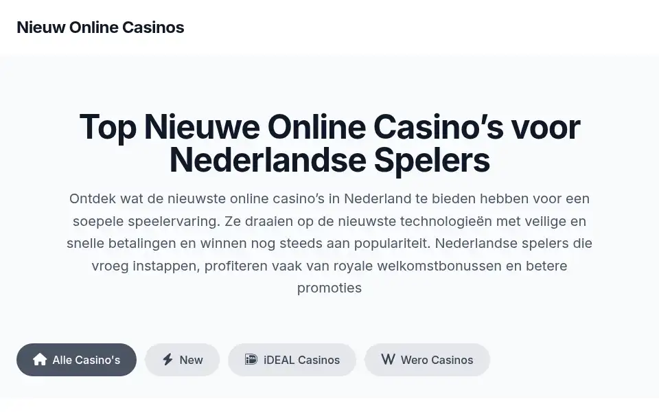 Screenshot of nieuwonlinecasinosnl.org
