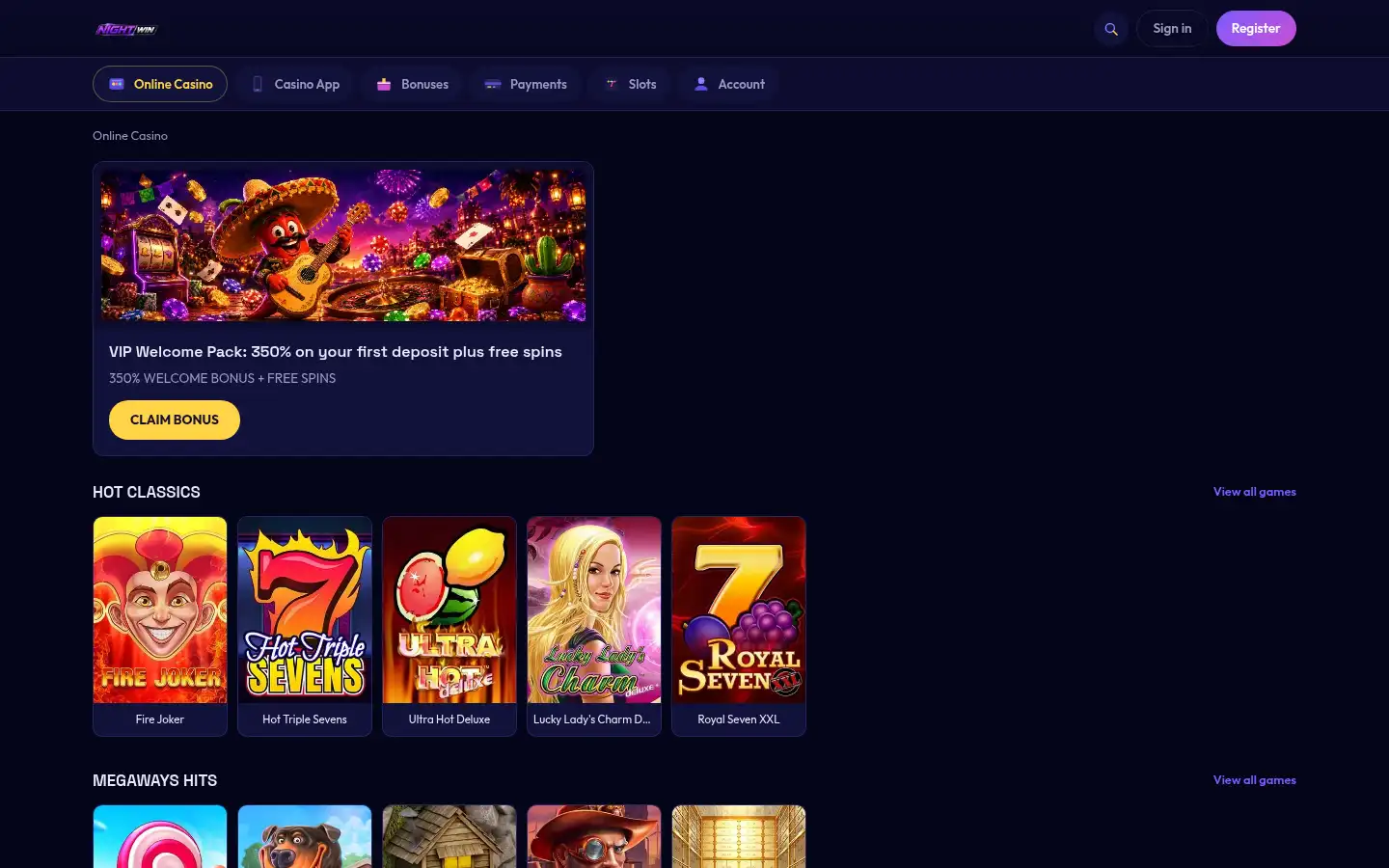 Screenshot of night-wincasino.com