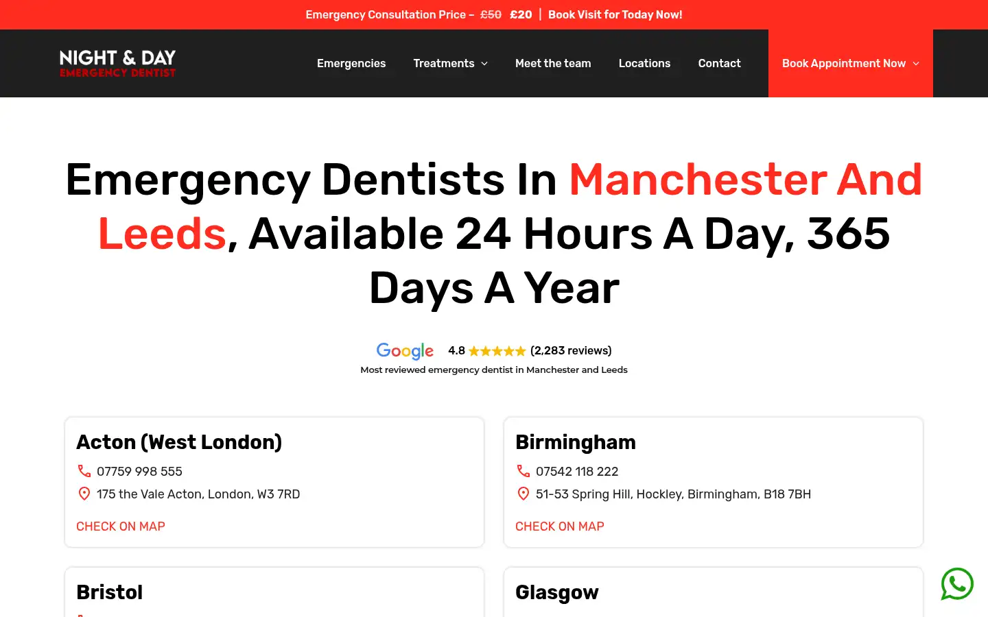 Screenshot of nightanddayemergencydentist.co.uk