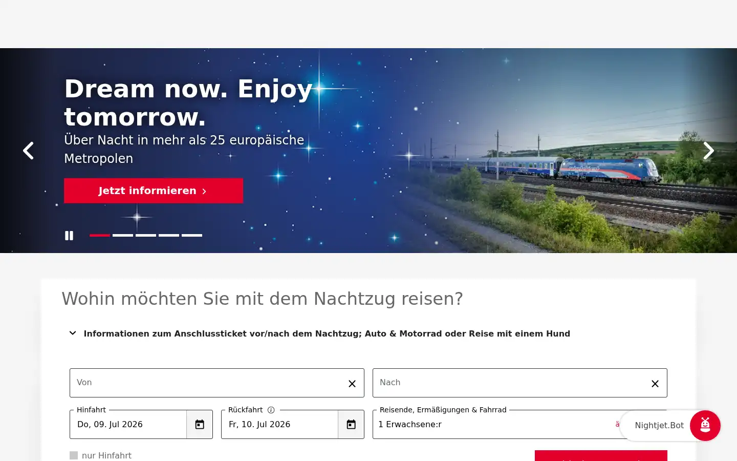 Screenshot of nightjet.com