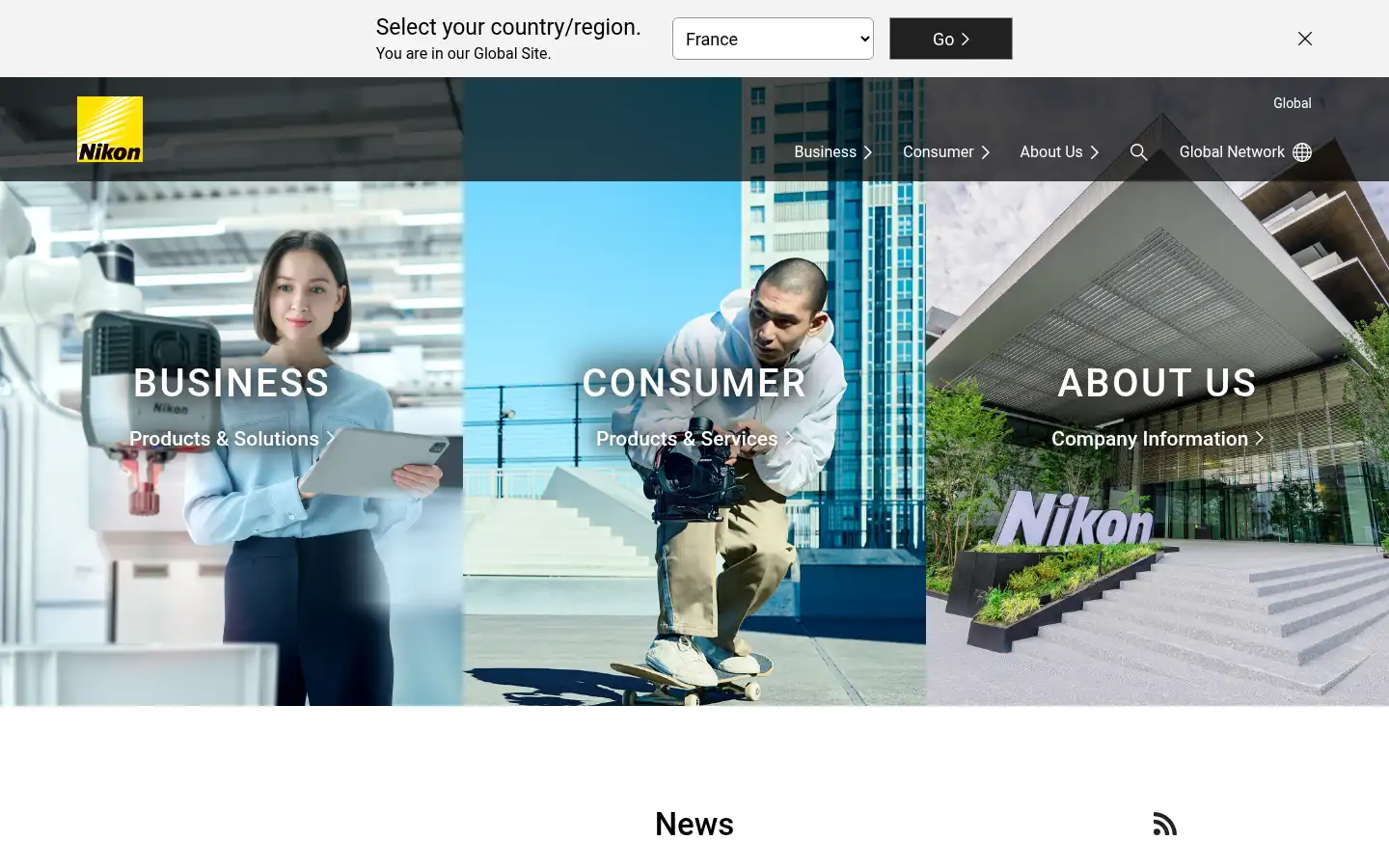 Screenshot of nikon.com