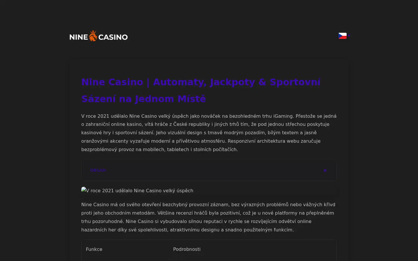 Screenshot of ninecasino-ceska.com