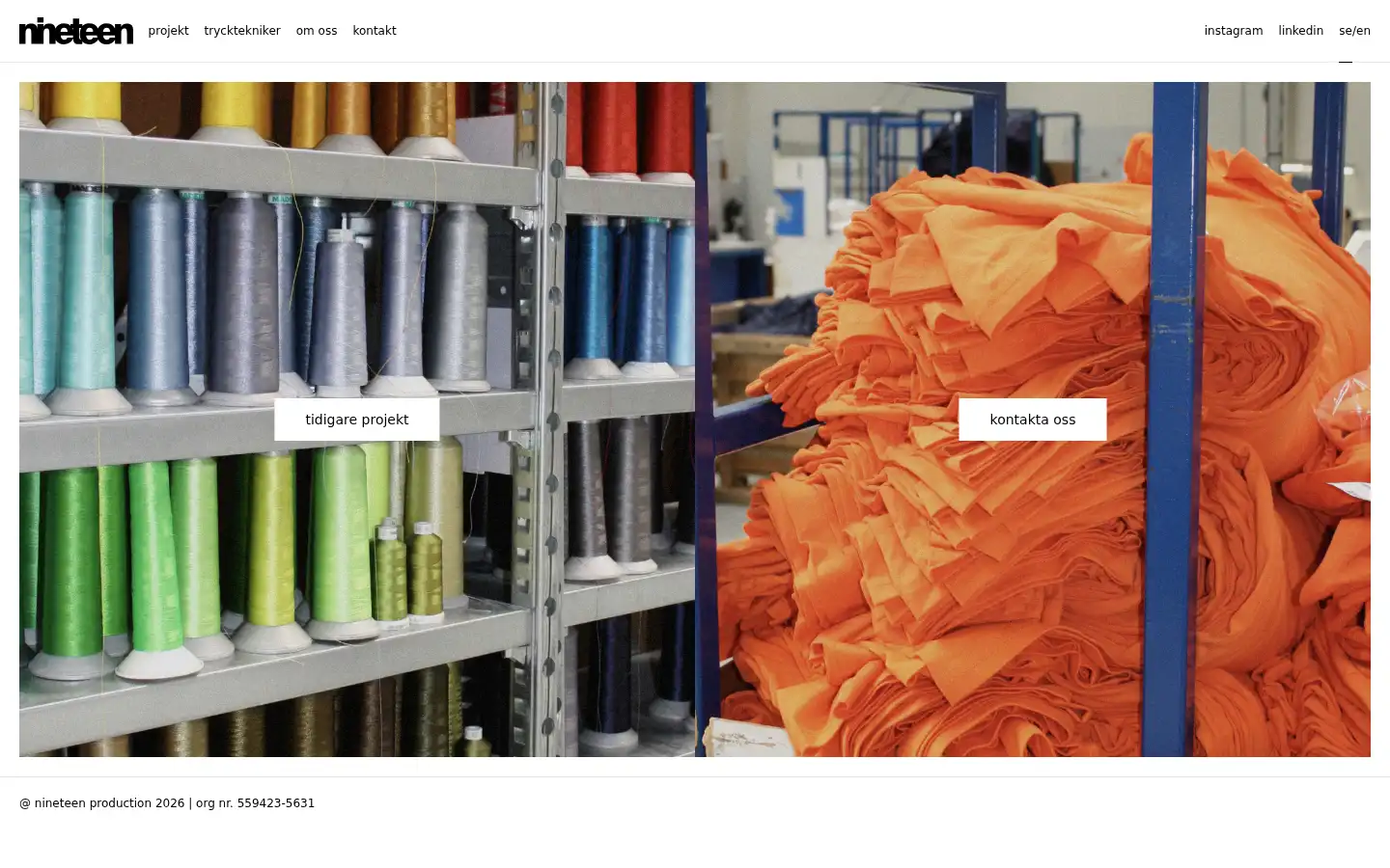 Screenshot of nineteenproduction.com