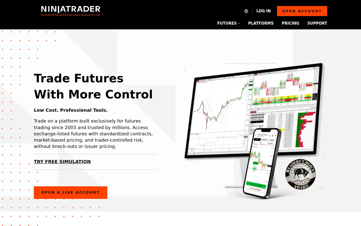 Screenshot of ninjatrader.com