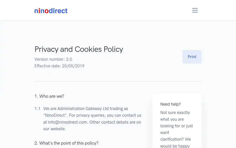 Screenshot of ninodirect.com