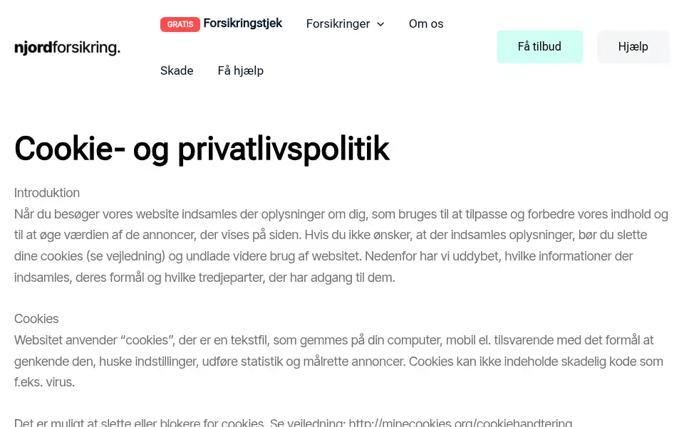 Screenshot of njordforsikring.dk