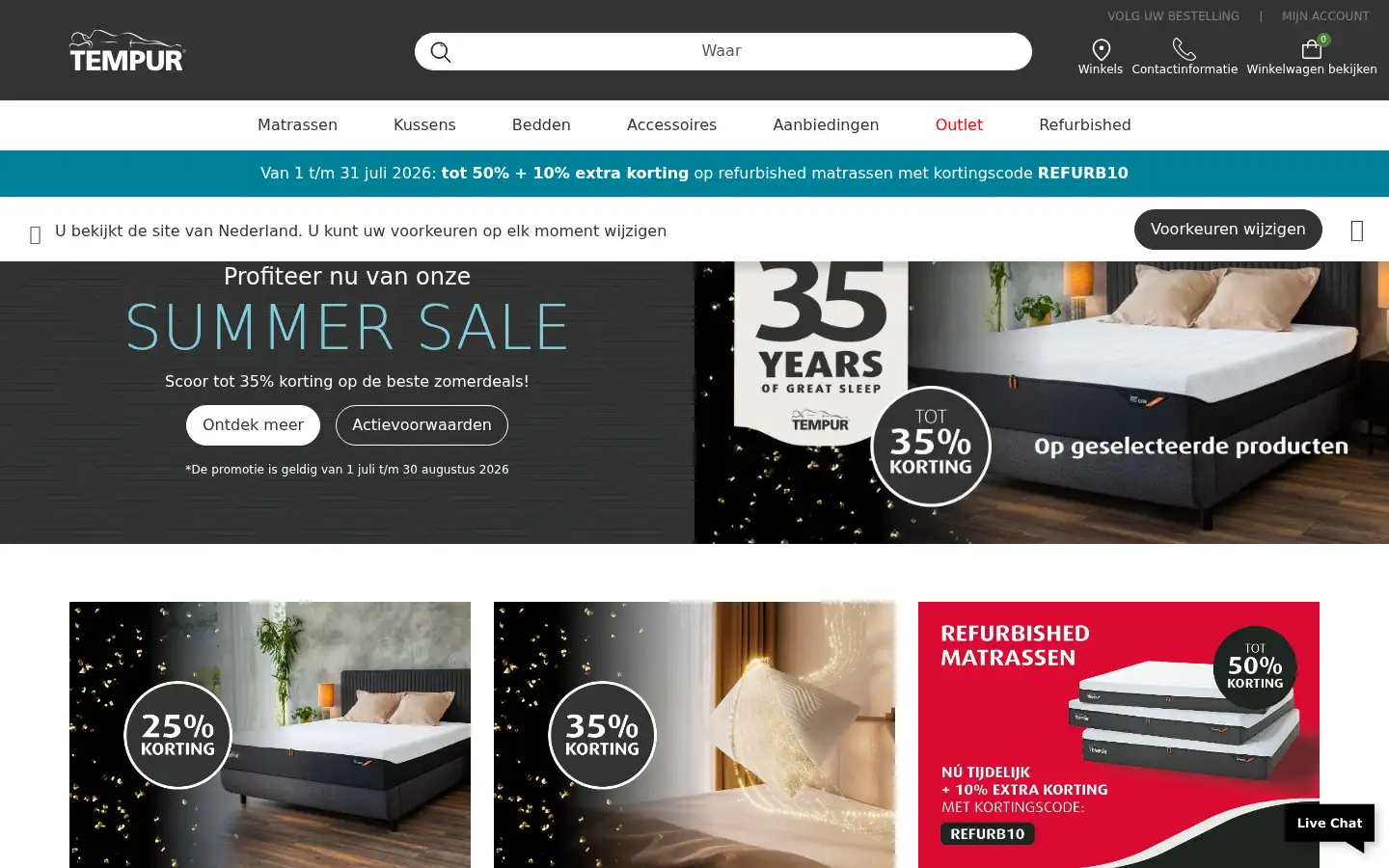 Screenshot of nl.tempur.com