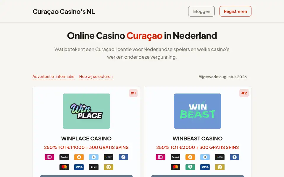 Screenshot of nlcuracaocasinos.com