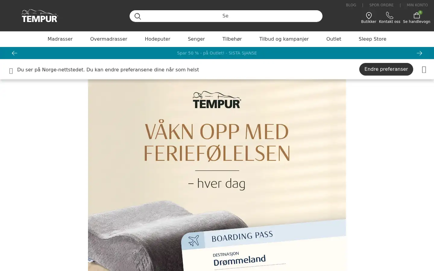 Screenshot of no.tempur.com