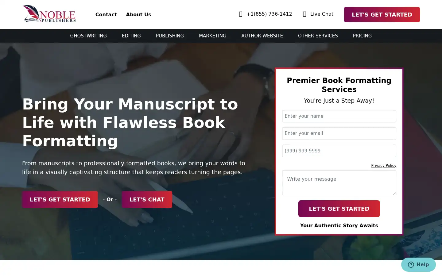 Screenshot of noblepublishers.com