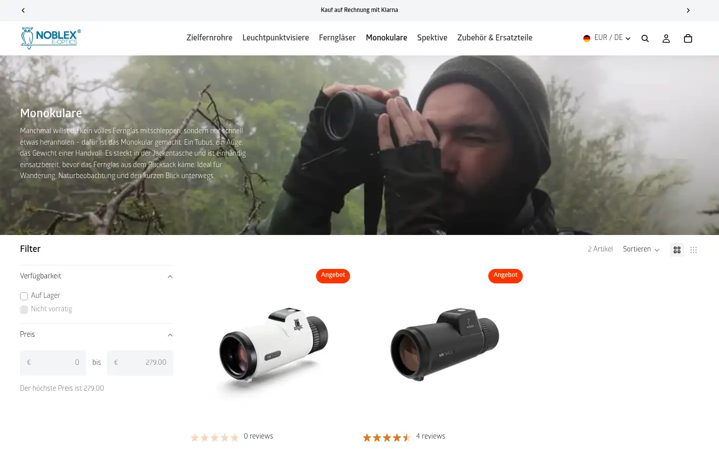 Screenshot of noblex-e-optics.com
