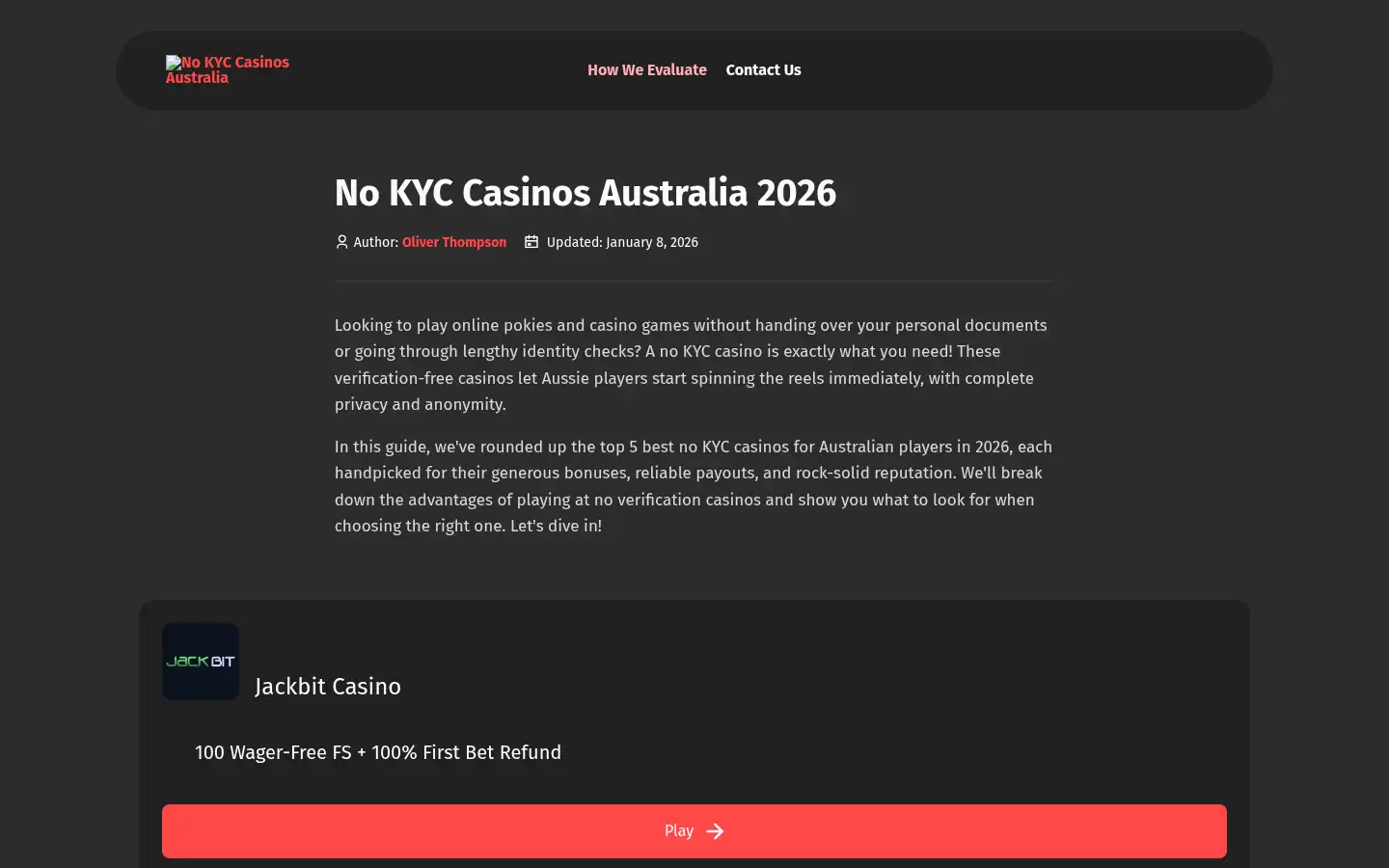 Screenshot of nokyccasino-au.uk.net