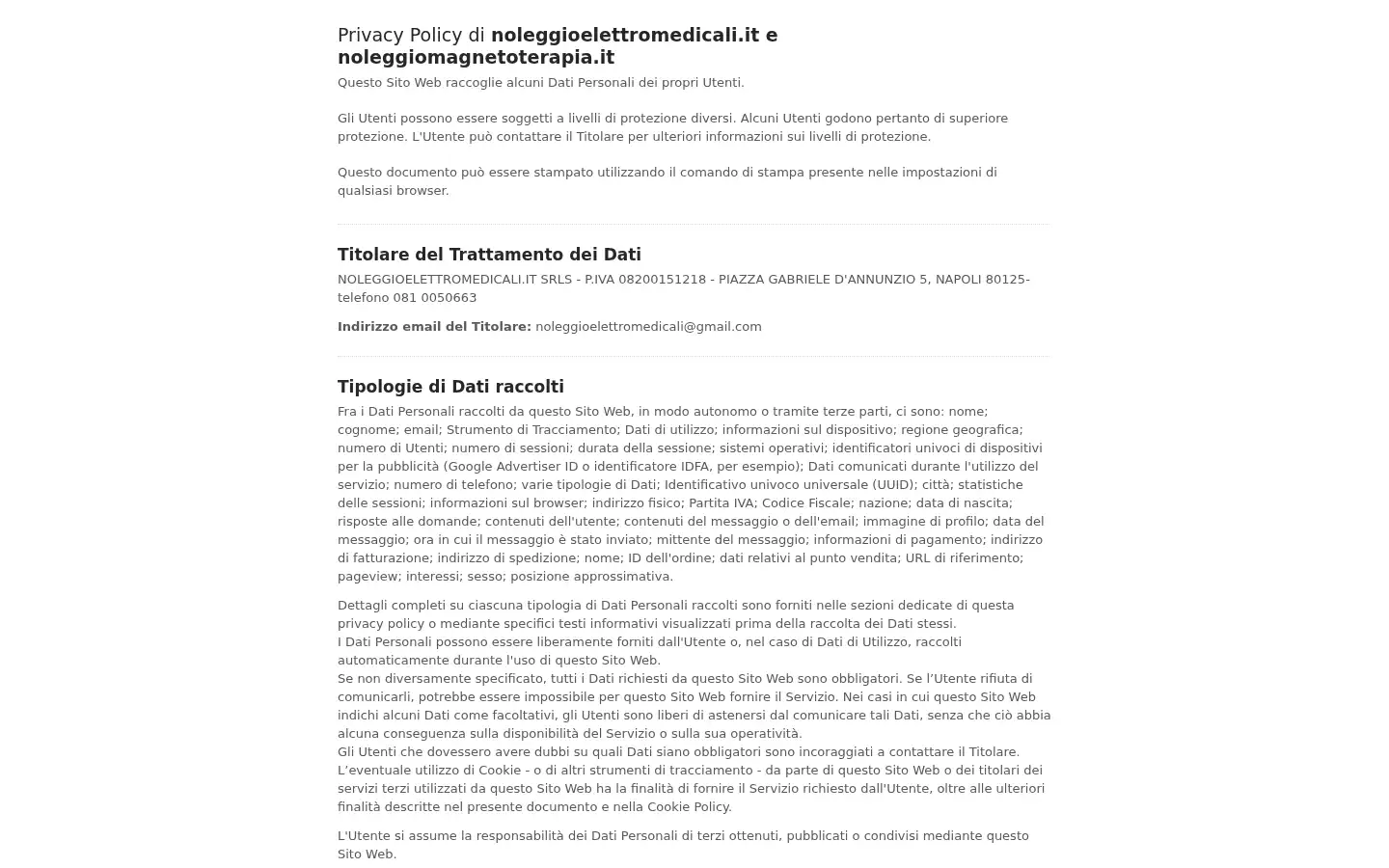 Screenshot of noleggiomagnetoterapia.it