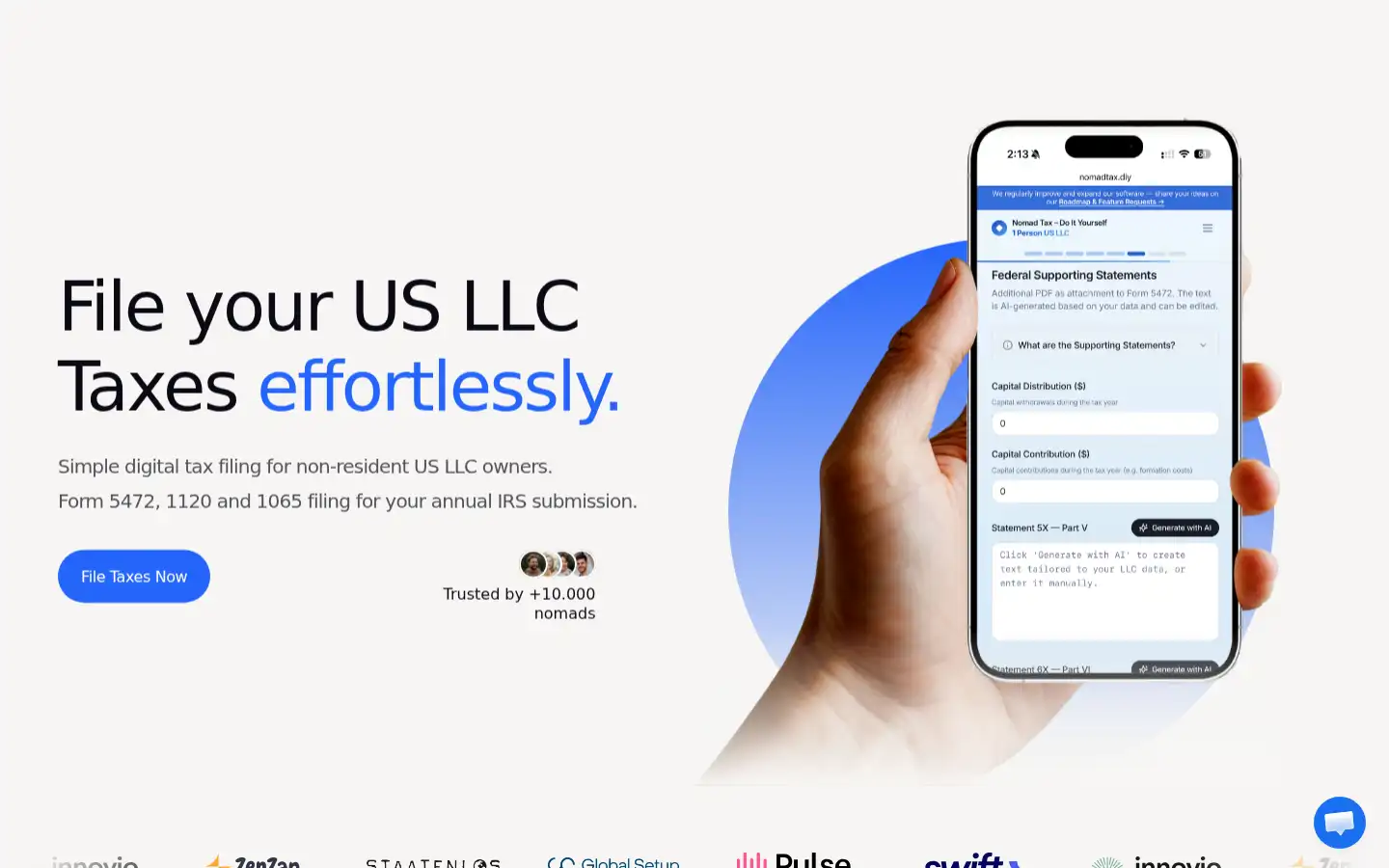 Screenshot of nomadfiling.com