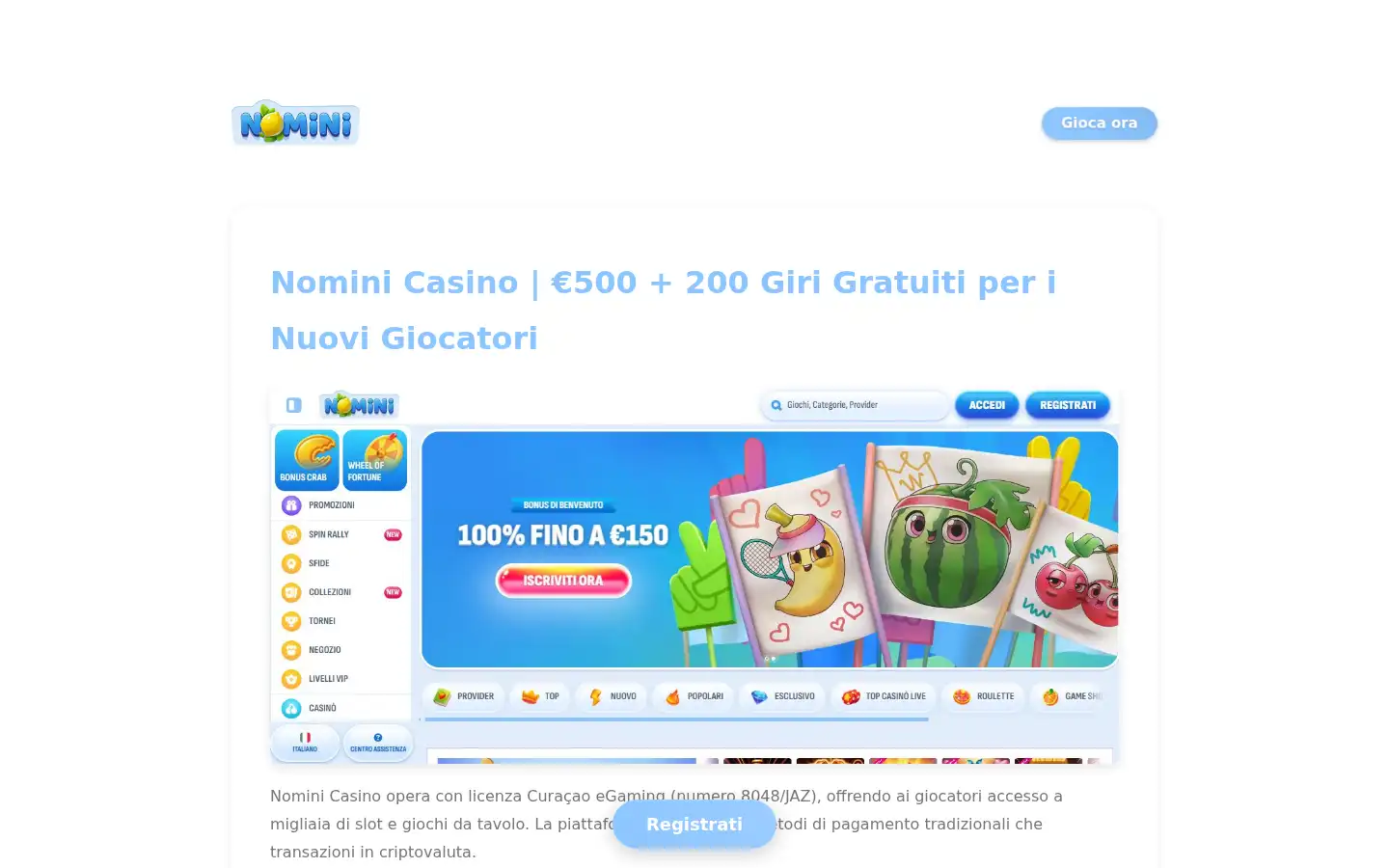 Screenshot of nominicasino.co.it