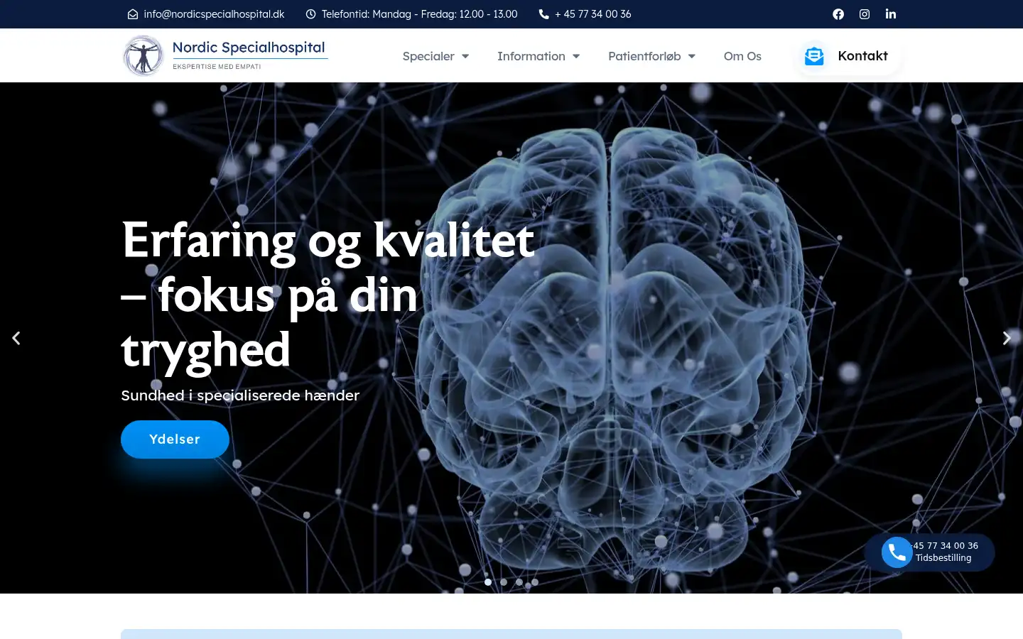 Screenshot of nordicspecialhospital.dk